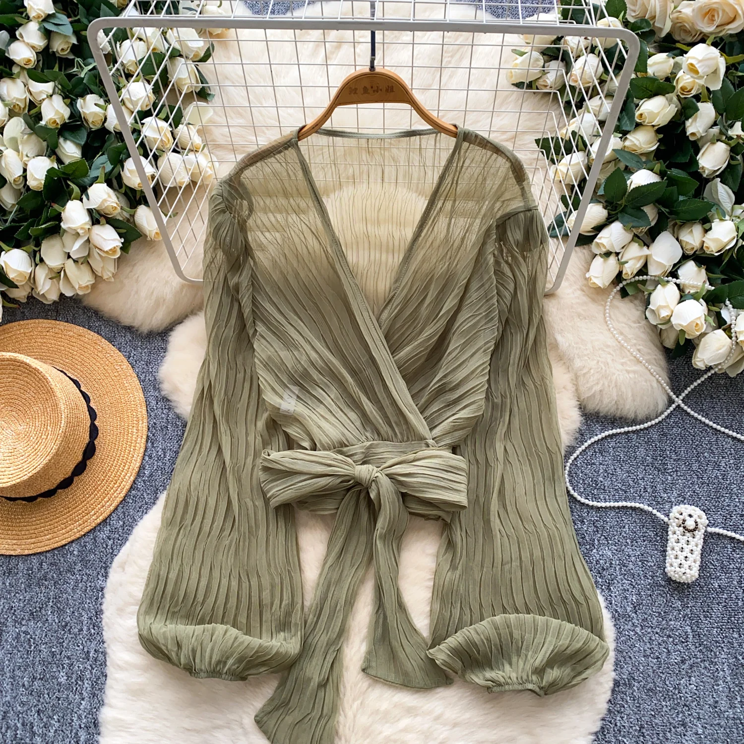 Bylle - V-hals Blouse met Strik en Ruches - Image 5