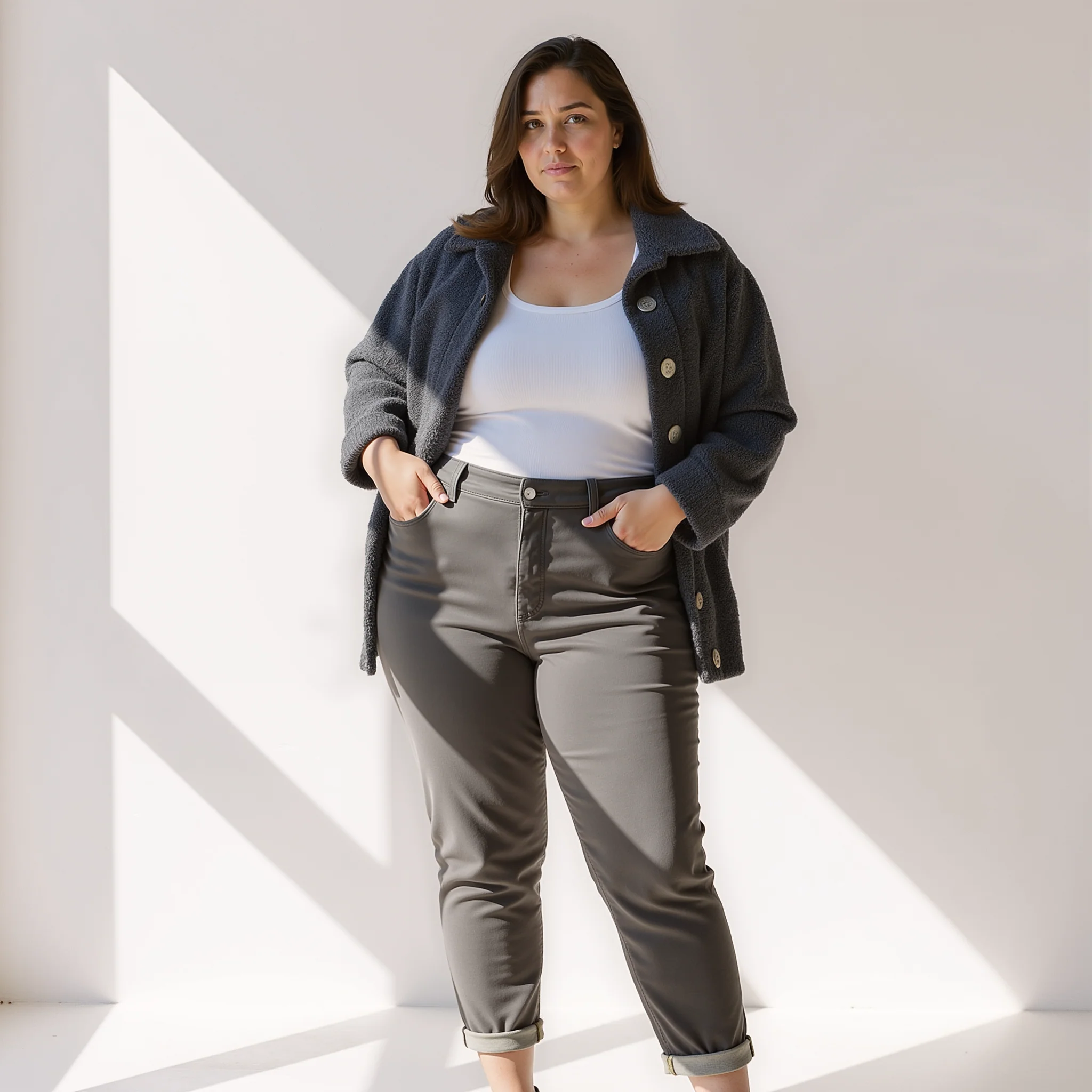 Dames Zachte Teddy Herfstjas – Beige, Knopen en Zakken, Ideaal voor Casual en Tussenseizoen - Image 4